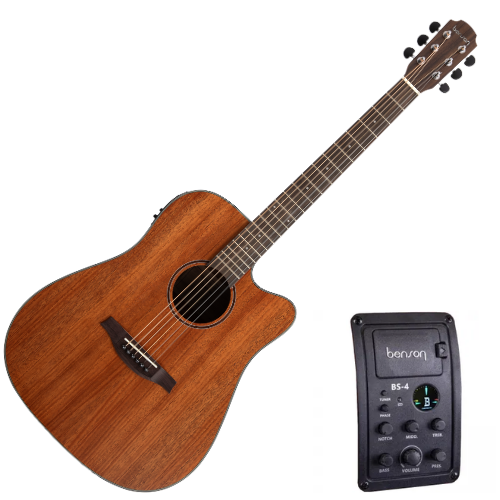 Violão Eletroacústico Benson Exodus EXD500CE MAH NS Natural Satin com Captador e Equalizador Benson BS-4 Tampo Mahogany Maciço Cutaway e Bag