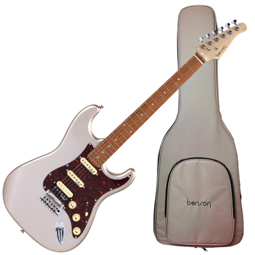 Guitarra Benson Hardy HD 902 CG Cinza com Captadores Wilkinson Alnico 5 HSS Ponte Wilkinson Tremolo 2 Pivôs Pickguard Tortoise e Bag