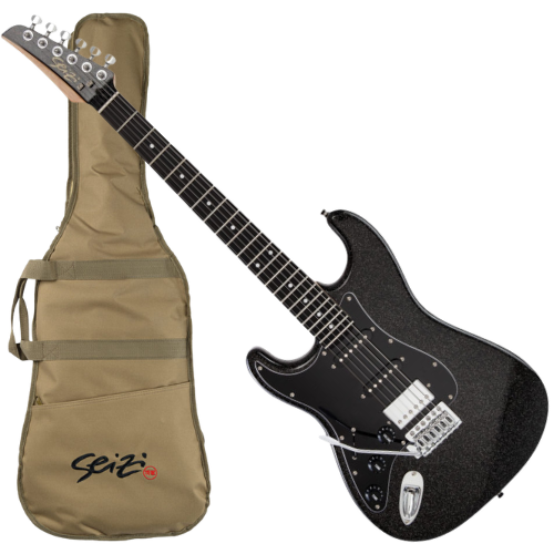 Guitarra Seizi Fun Katana Musashi HSS Black Sparkle Canhoto com Captadores Seizi Chidori HSS Ponte Tremolo e Bag 10361160
