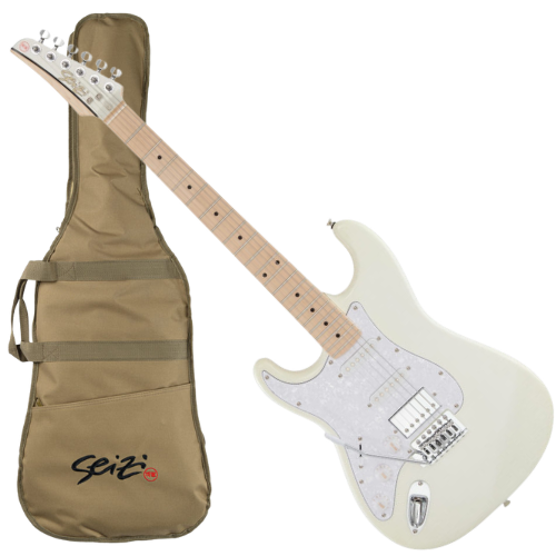 Guitarra Seizi Fun Katana Musashi HSS Maple Lefty Snow White Sparkle Canhoto com Captadores Seizi Chidori HSS Ponte Tremolo e Bag 10361162