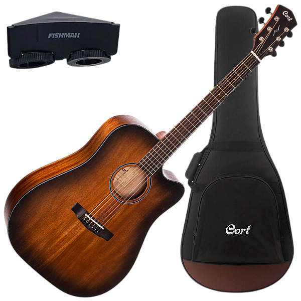 Violão Eletroacústico Cort Core-DC Mahogany OPBB Open Pore Black Burst Aço com Tampo Mogno Maciço Fundo e Laterais Mogno Maciço Captação Fishman Presys VT e Bag Deluxe