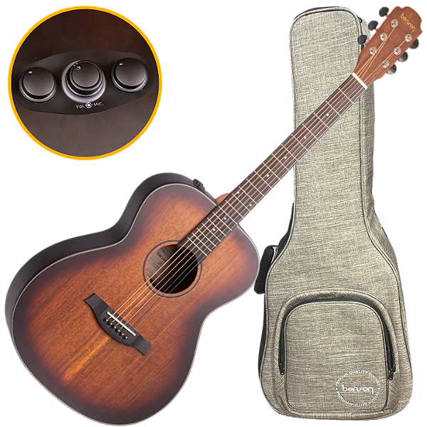 Violão Eletroacústico Benson Exodus EXF500FX Light Burst Aço Grand Auditorium com Tampo Blackwood Maciço Pré Benson FX com Reverb Chorus e Bag