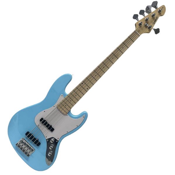 Contrabaixo Waldman GJJ-105 IB Indigo Blue 5 Cordas Ativo Jazz Bass Style Corpo Hard Wood Braço Maple Captadores JJ Pré-amplificador Ativo 2 Band EQ Black Hardware