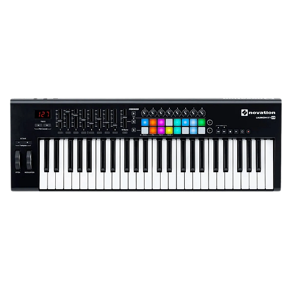 Teclado Controlador MIDI Novation Launchkey 49 MK2 49 Teclas Semi-pesadas com 16 Pads RGB 8 Knobs 9 Faders e Integração Nativa com Ableton Live