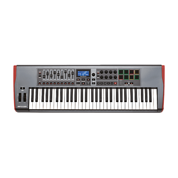 Teclado Controlador MIDI Novation Impulse 61 USB 61 Teclas Semi-pesadas com Faders Motorizados Pads Knobs e Tela LCD