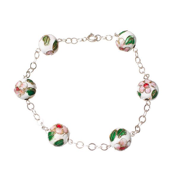 Pulseira de Prata Cloisonne Branca