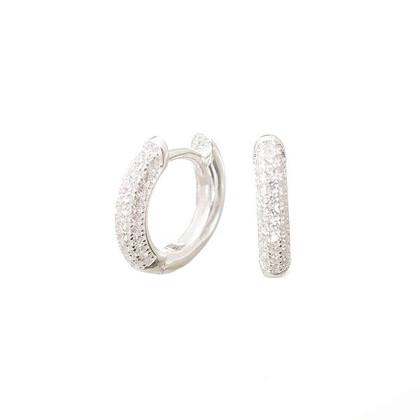 Brinco Prata Argola Zircônia Pequeno 15 mm