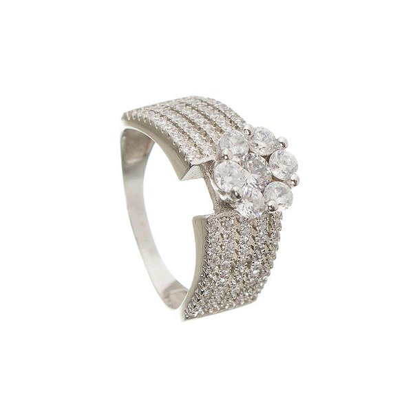 Solitário Prata Flor Zircônia - Aro 21