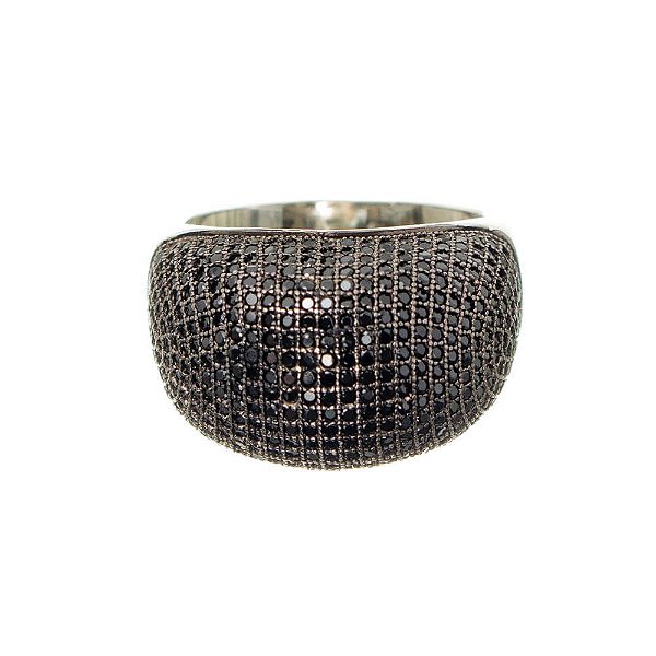 Anel Prata Zircônia Preta Festa Aro 21