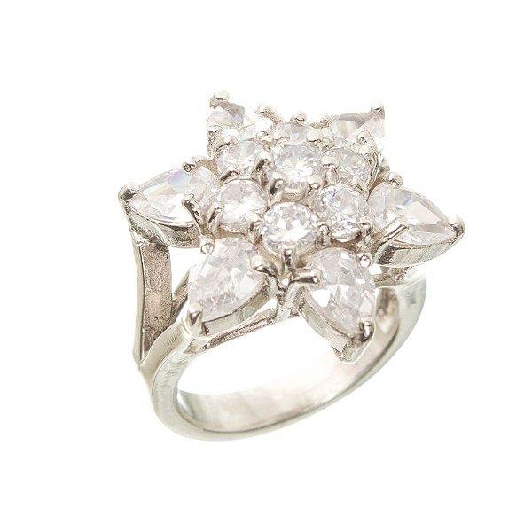 Anel Prata Flor Zircônia Aro 20