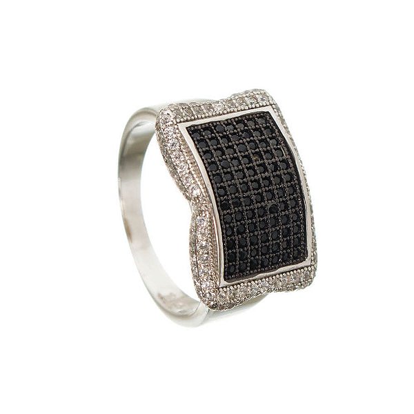 Anel Prata Festa Retangular Zircônias Aro 23