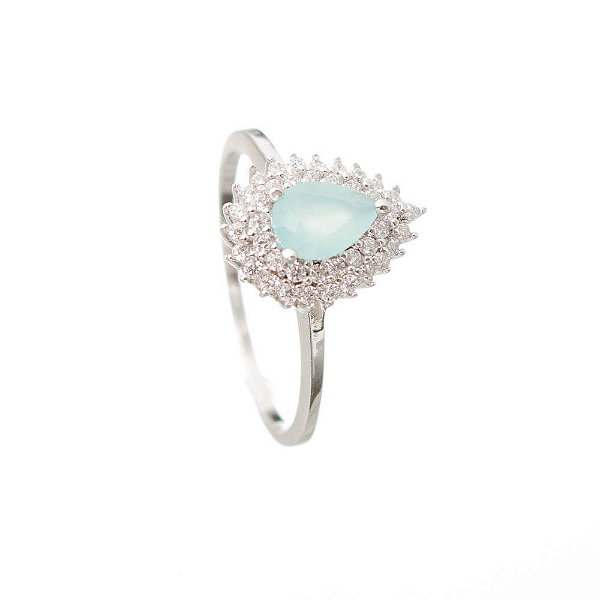 Solitário Quartzo Azul Chuveiro Prata e  Zircônias - Aro 21