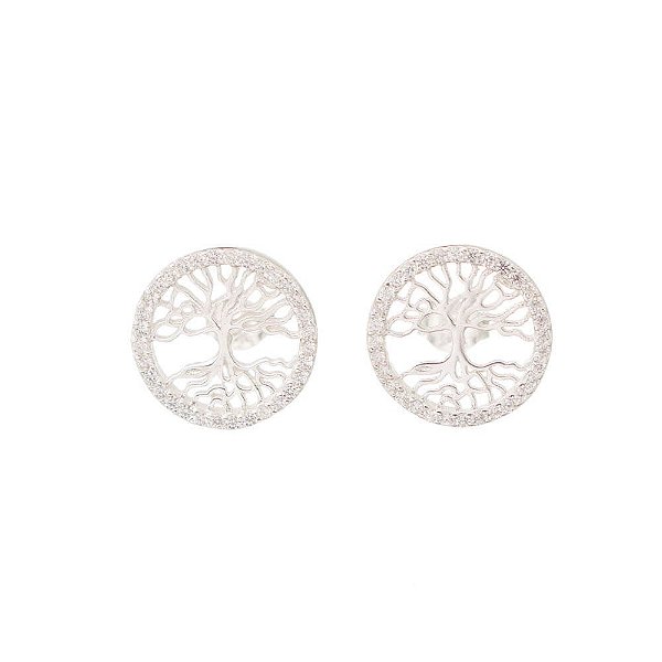 Brinco Árvore da Vida Prata Zircônias