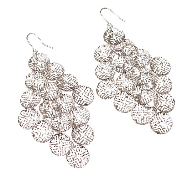 Brinco Prata Diamantado Medalhas Gancho