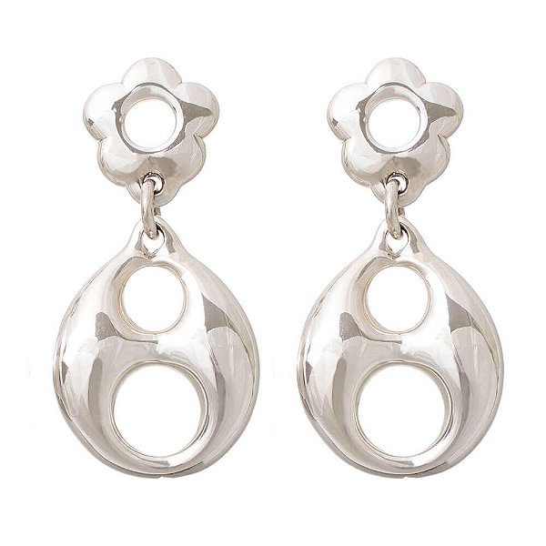 Brinco Prata Grande Espelhado Vazado