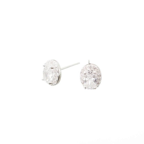 Brinco de Prata Zircônia Oval