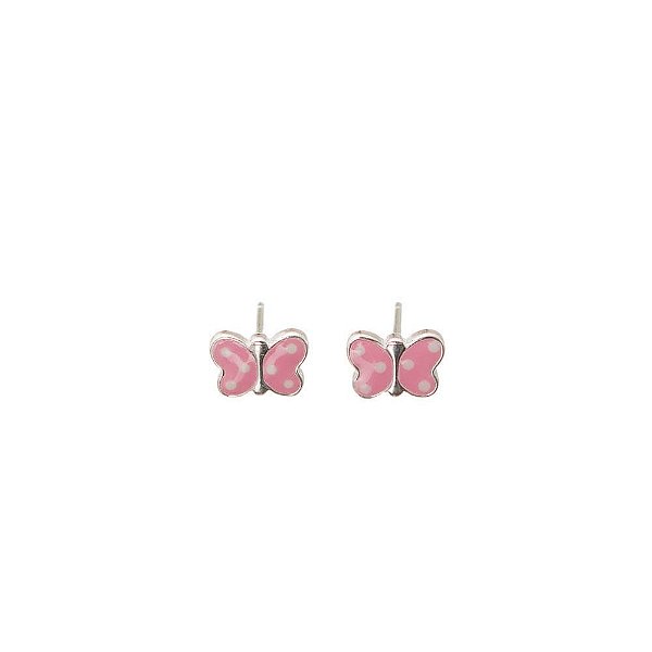Brinco Infantil Prata Borboleta Rosa
