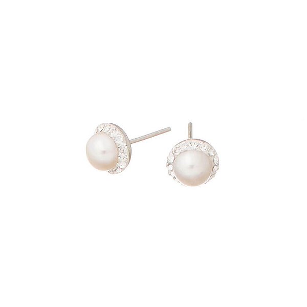 Brinco Prata Pérola Cristal 8mm