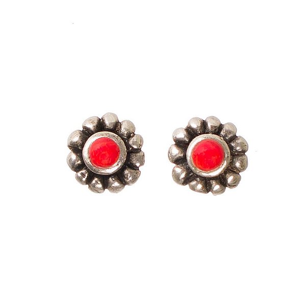 Brinco Prata Florzinha Coral