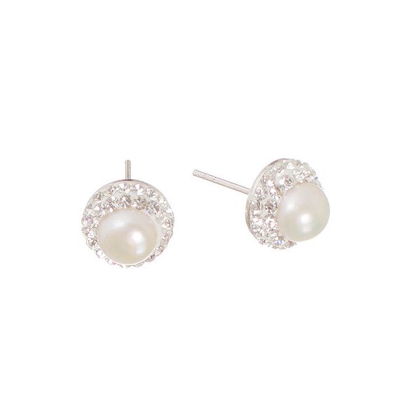 Brinco Prata Pérola Cristal 10mm