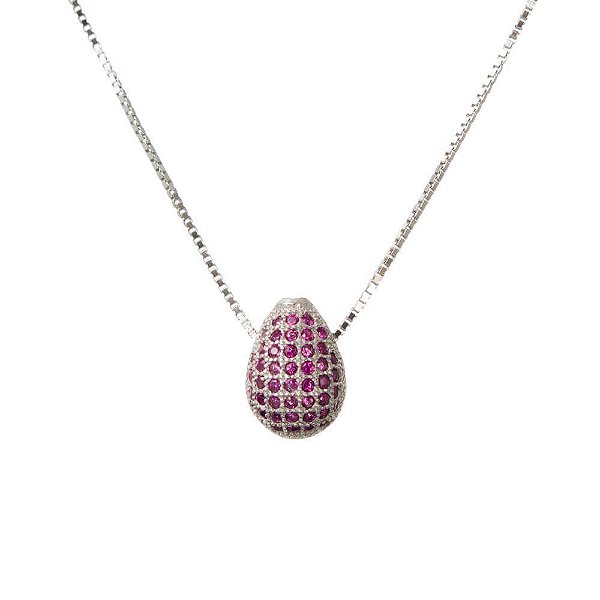 Colar Prata Gota Pink