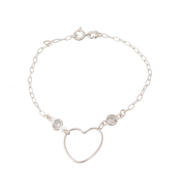 Pulseira Prata Coração Zircônia