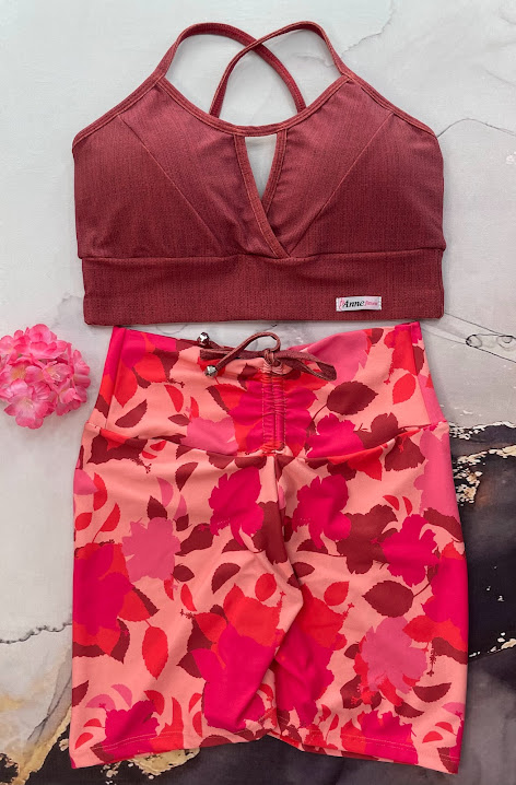 Conjunto Curto Semi Empina Heart Marsala - (Veste P/M/G)