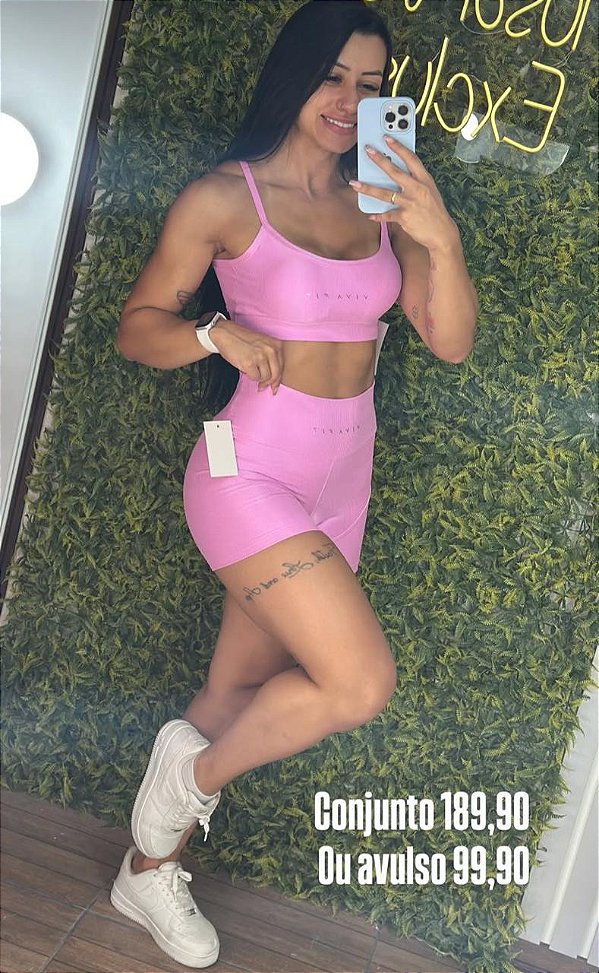 Conjunto Curto Tradicional Glossy Viva Fit Rosa -M/G