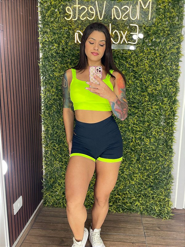 Shorts Tradicional Black/Verde Neon