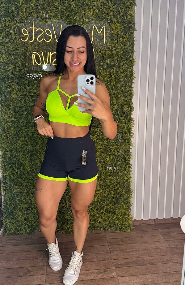 Shorts Tradicional Black/Verde Neon