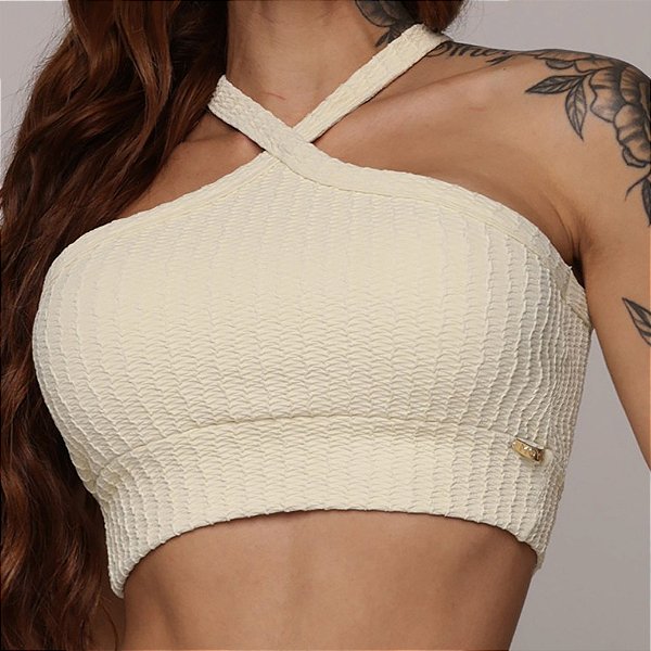 Top Jacquard Tulipa Baunilha - Tamanho único