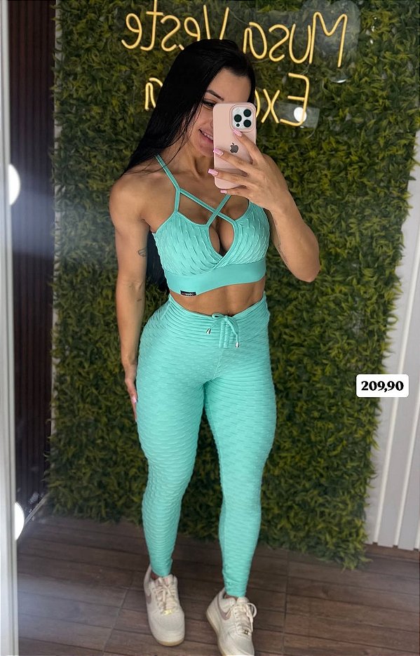 Conjunto Semi Empina Brocado Verde água - Tamanho único 38 a 42/44