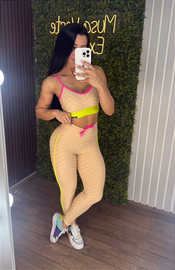 Conjunto Semi Empina Brocado Nude Colors - Tamanho único 38 a 42+