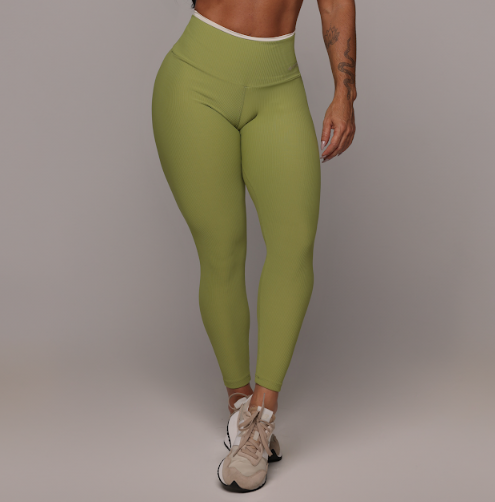Legging Tradicional Heart Canelado Verde Oliva -Tamanho único 38 a 42