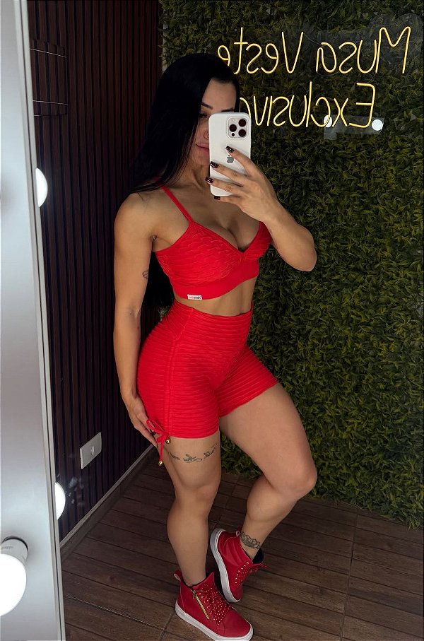 Conjunto Semi Empina Brocado Vermelho - Tamanho único (36 a 42+)