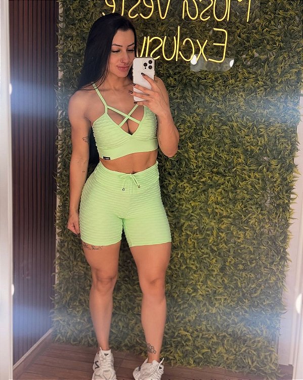 Conjunto Semi Empina Brocado Verde - Tamanho único 38 a 42