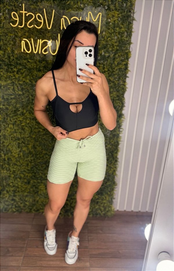 Shorts Semi Empina Brocado Verde - Tamanho único 38 a 42