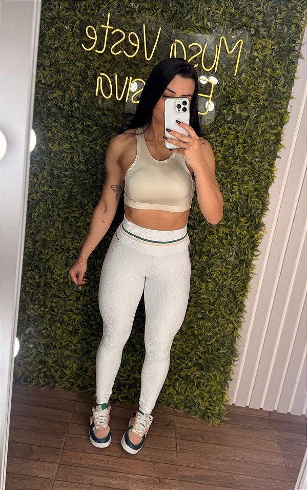 Conjunto Empina Jacquard Perlê Branca/Verde -P/M/G 36 a 42