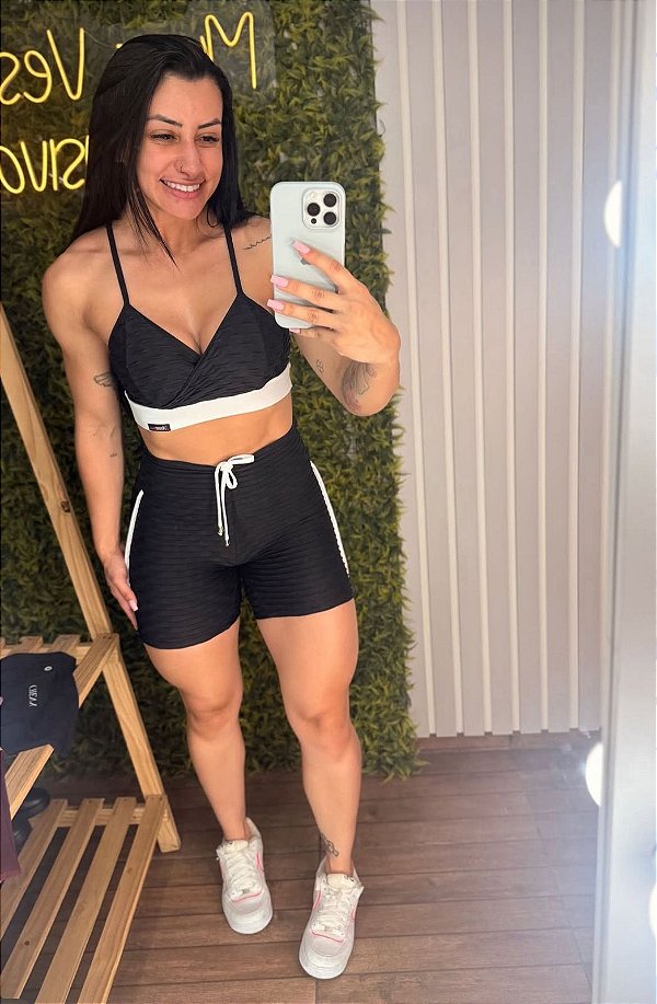 Conjunto Semi Empina Brocado Preto /Branco - Tamanho único 36 a 42/44