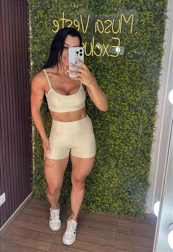 Conjunto Curto Tradicional Viva Fit Glossy Bege - P/M/G