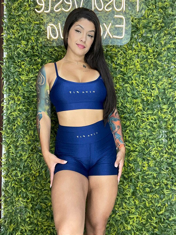 Conjunto Curto Tradicional Viva Fit Glossy Azul Marinho - P/M/G