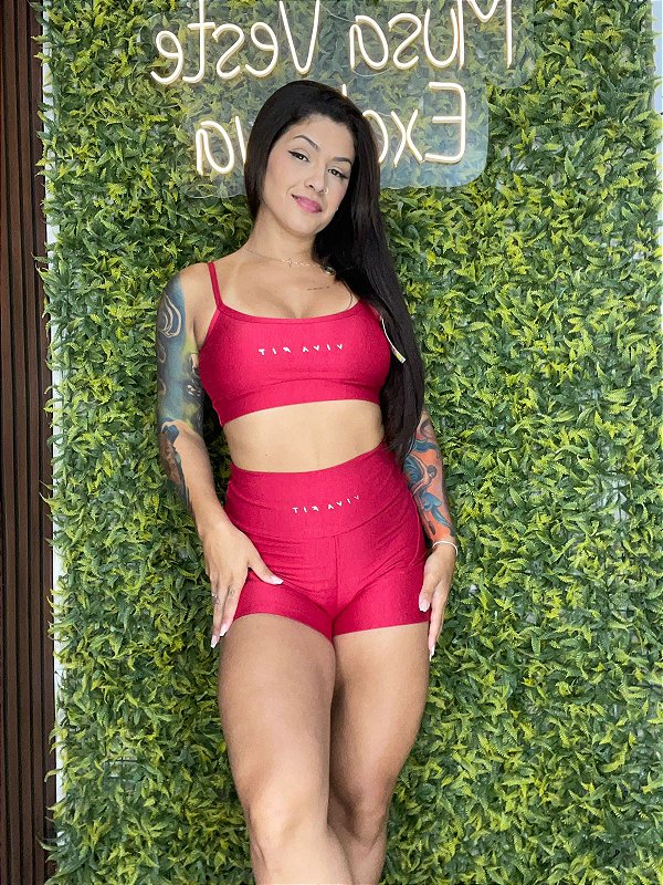 Conjunto Curto Tradicional Viva Fit Glossy Vermelho- P/M/G
