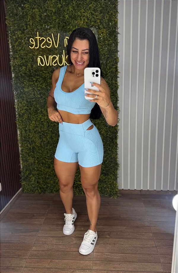 Conjunto Curto Tradicional Canelado Azul - Tamanho único 38 a 42