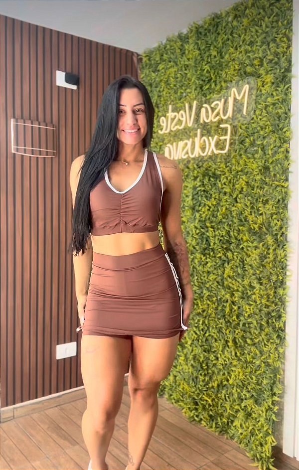 Conjunto Shorts Saia Marrom -Tamanho único 36 a 42