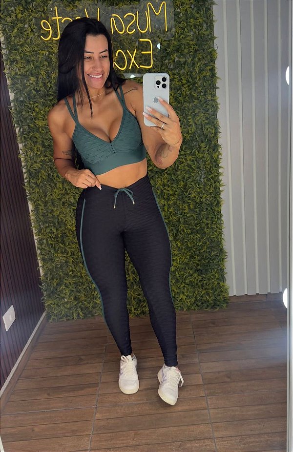 Conjunto Semi Empina Brocado Verde Duo - Tamanho único 38 a 42+