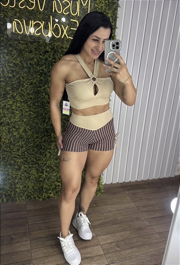 Conjunto Curto Semi Empina Lines Nude/Marrom -Tamanho único 38 a 42