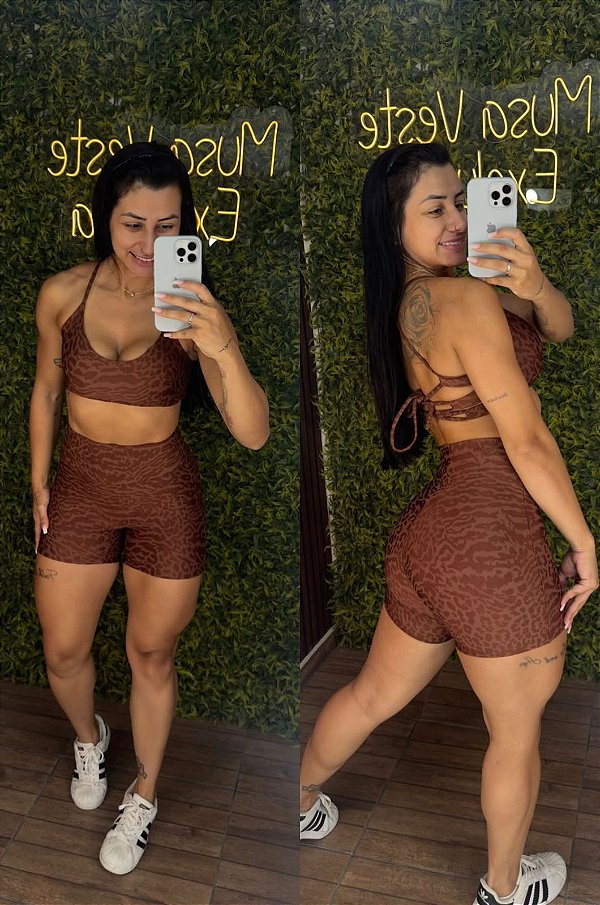 Conjunto Curto Tradicional Jacquard Marrom -M 36 a 42