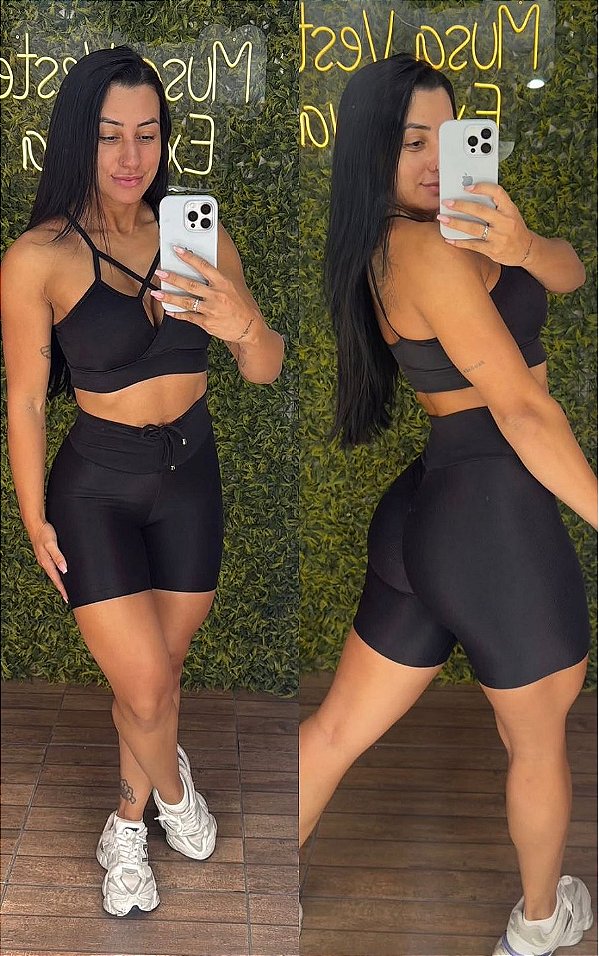 Conjunto Curto Semi Empina Glossy Preto -Tamanho únicio