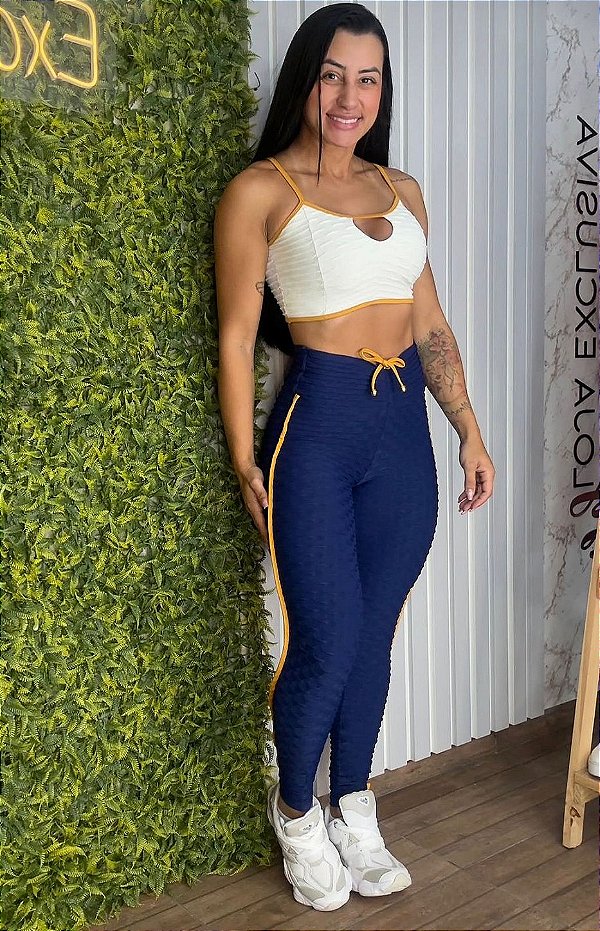 Conjunto Semi Empina Brocado Azul/amarelo - Tamanho único 38 a 42/44