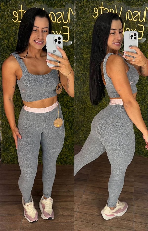 Legging Tradicional Mescla Cinza elástico Rosa -Tamanho 38 a 42